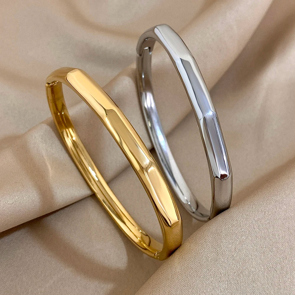 Classic Geometric Gold Bangles Stainless Steel Stackable Bracelet