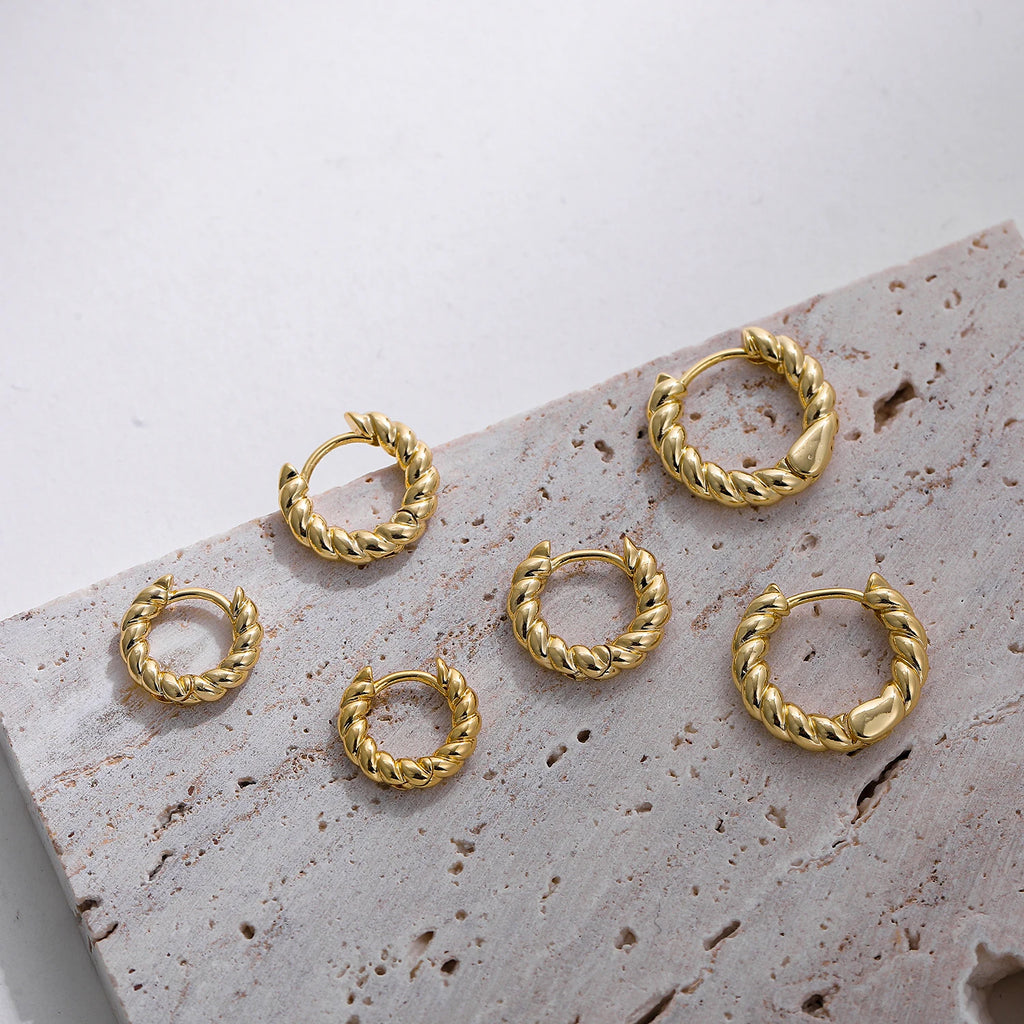 Trendy Twisted Hoop Earrings Gold Small Huggie Women