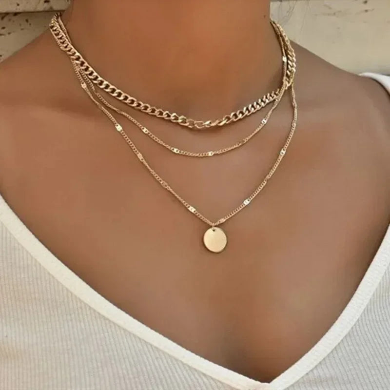925 Sterling Silver Three Layer Necklace Simple Strip Pendant Women