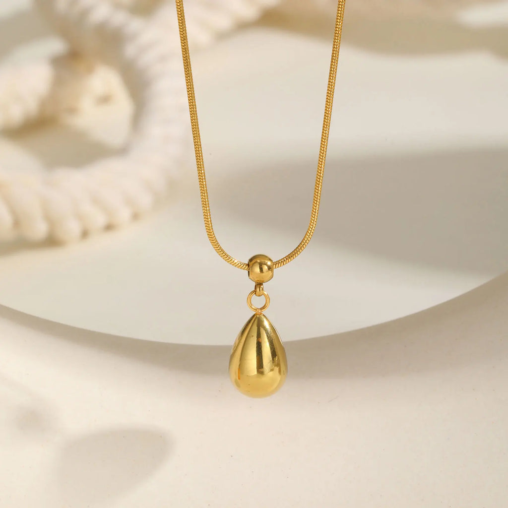 Sliding Water Droplet Pendant Necklace Gold Stainless Steel Waterproof