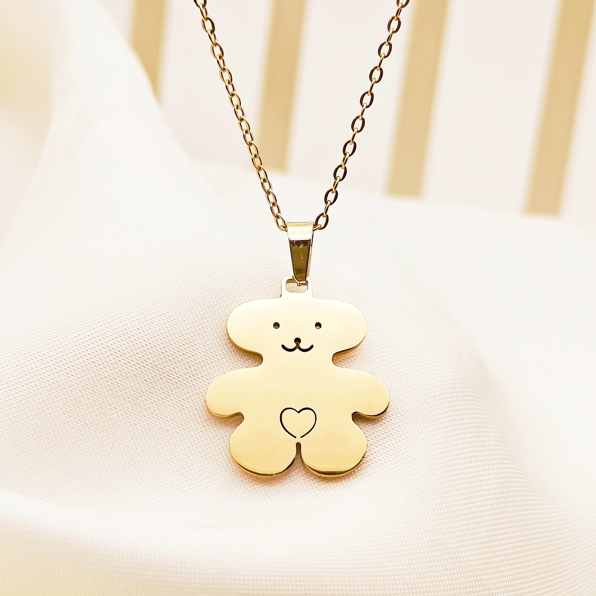 Bear Pendant Necklace Gold Plated Stainless Steel Cute Style