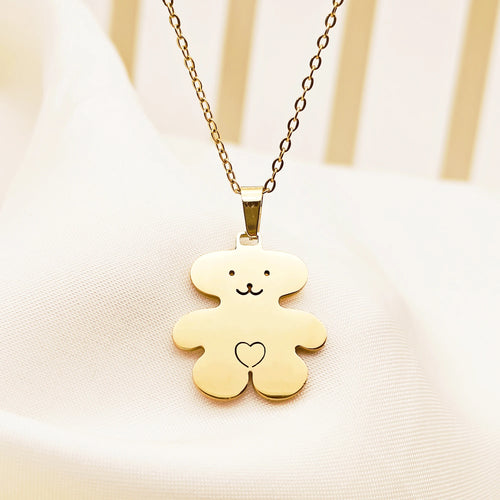 Bear Pendant Necklace Gold Plated Stainless Steel Cute Style