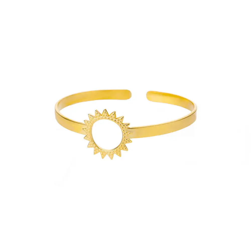 Gold Flower Cuff Bracelet Stainless Steel Floral Bangle for Women