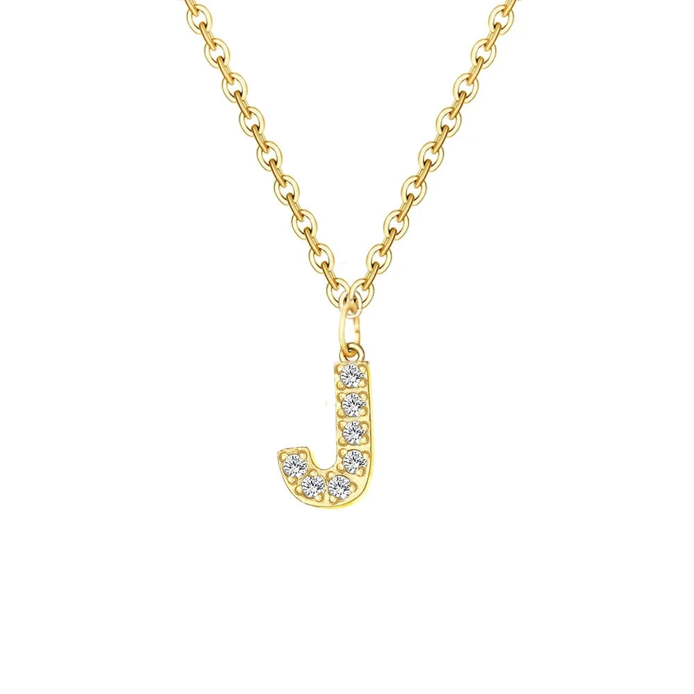 Gold Zircon Initial Necklace A-Z Stainless Steel Letter Pendant Women