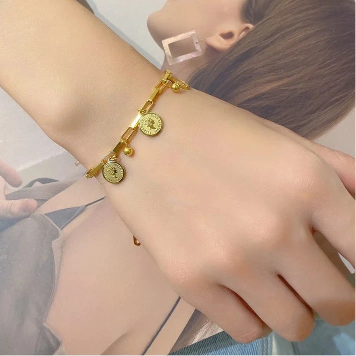 Paperclip Chain Bracelet 18K Gold Stainless Steel Adjustable Women