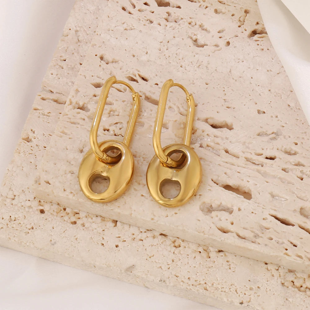 316L Coffee Bean U Shape Huggie Earrings Stainless Steel Women