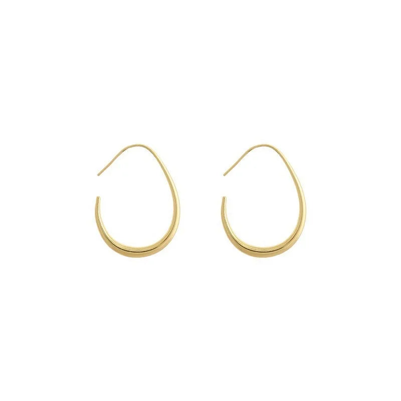 925 Silver Gold Ellipse Hoop Earrings Luxury Wedding Women Jewelry