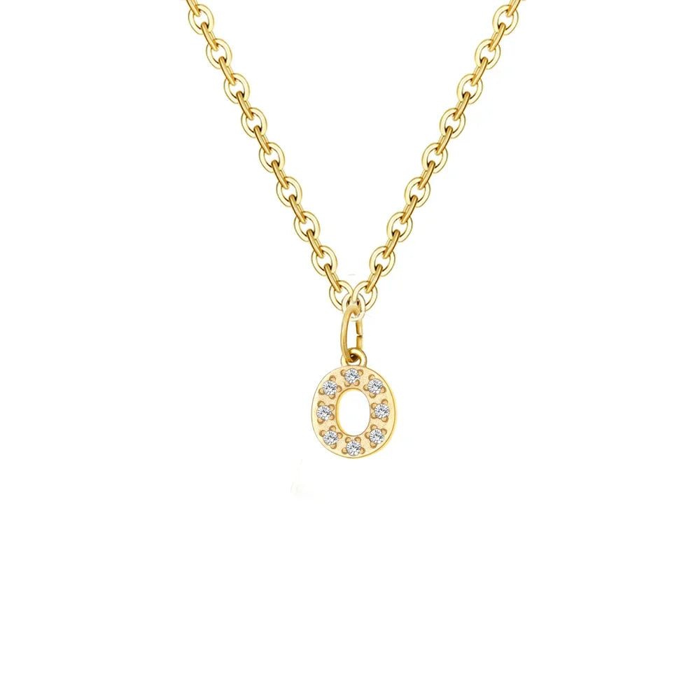 Gold Zircon Initial Necklace A-Z Stainless Steel Letter Pendant Women