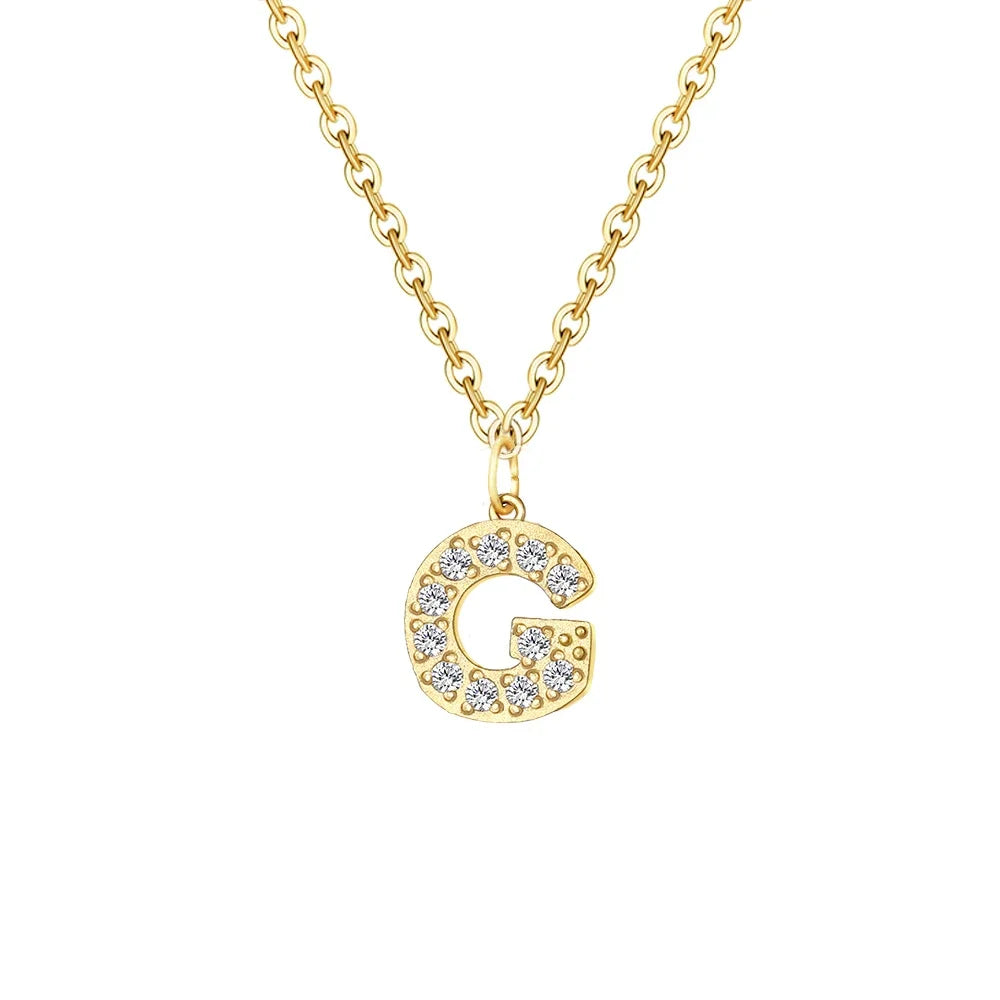 Gold Zircon Initial Necklace A-Z Stainless Steel Letter Pendant Women