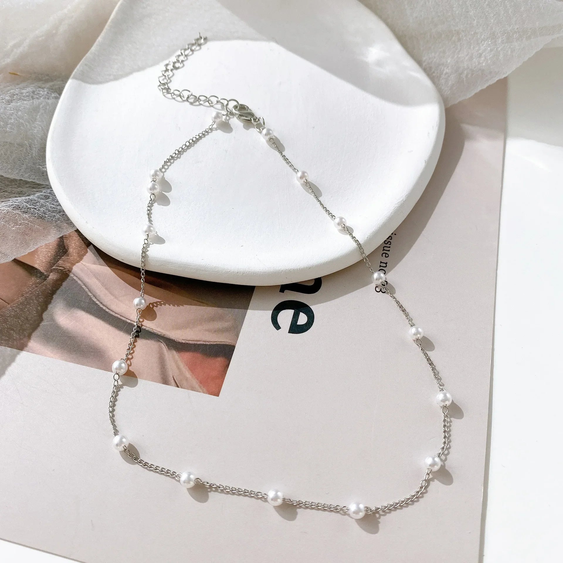 Elegant Layered Necklace Pearl Cross Heart Gold Chain Women