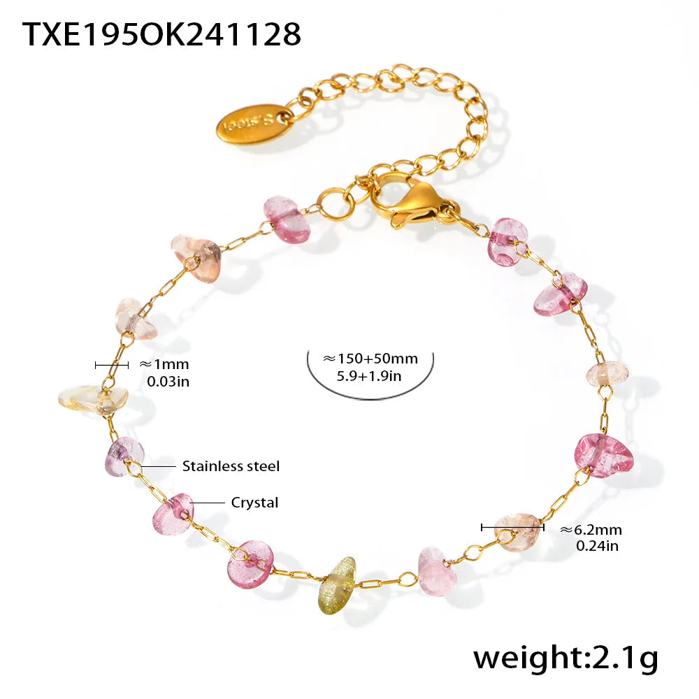 Colorful Crystal Necklace Bracelet Set Gold Plated Boho Jewelry