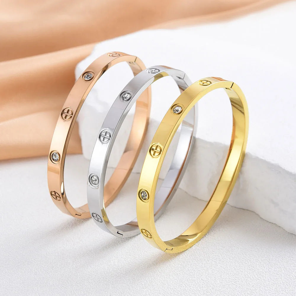 Waterproof Stainless Steel Cross Bangle Bracelet Luxury Women Gift