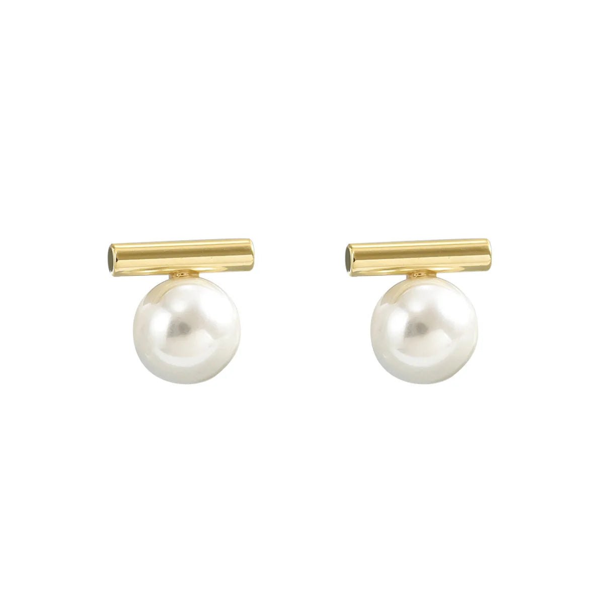 Simple Pearl Stud Earrings Gold Alloy Acrylic Beads Women Jewelry
