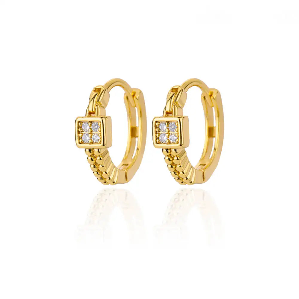 Elegant Small Gold Tone Earrings Square and Round Stainless Steel