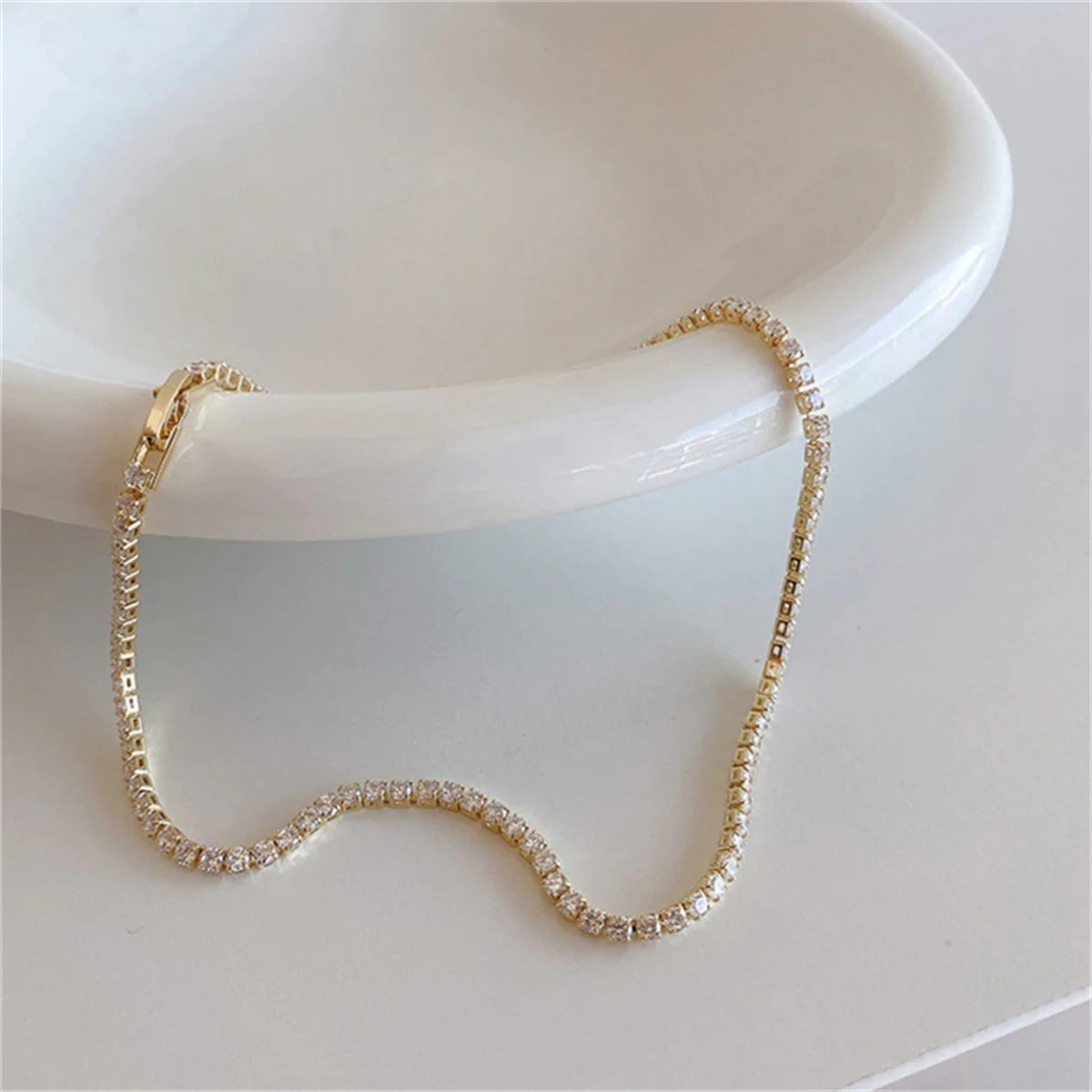 Classic 3mm Zircon Tennis Chain Necklace Gold Plated Choker Style