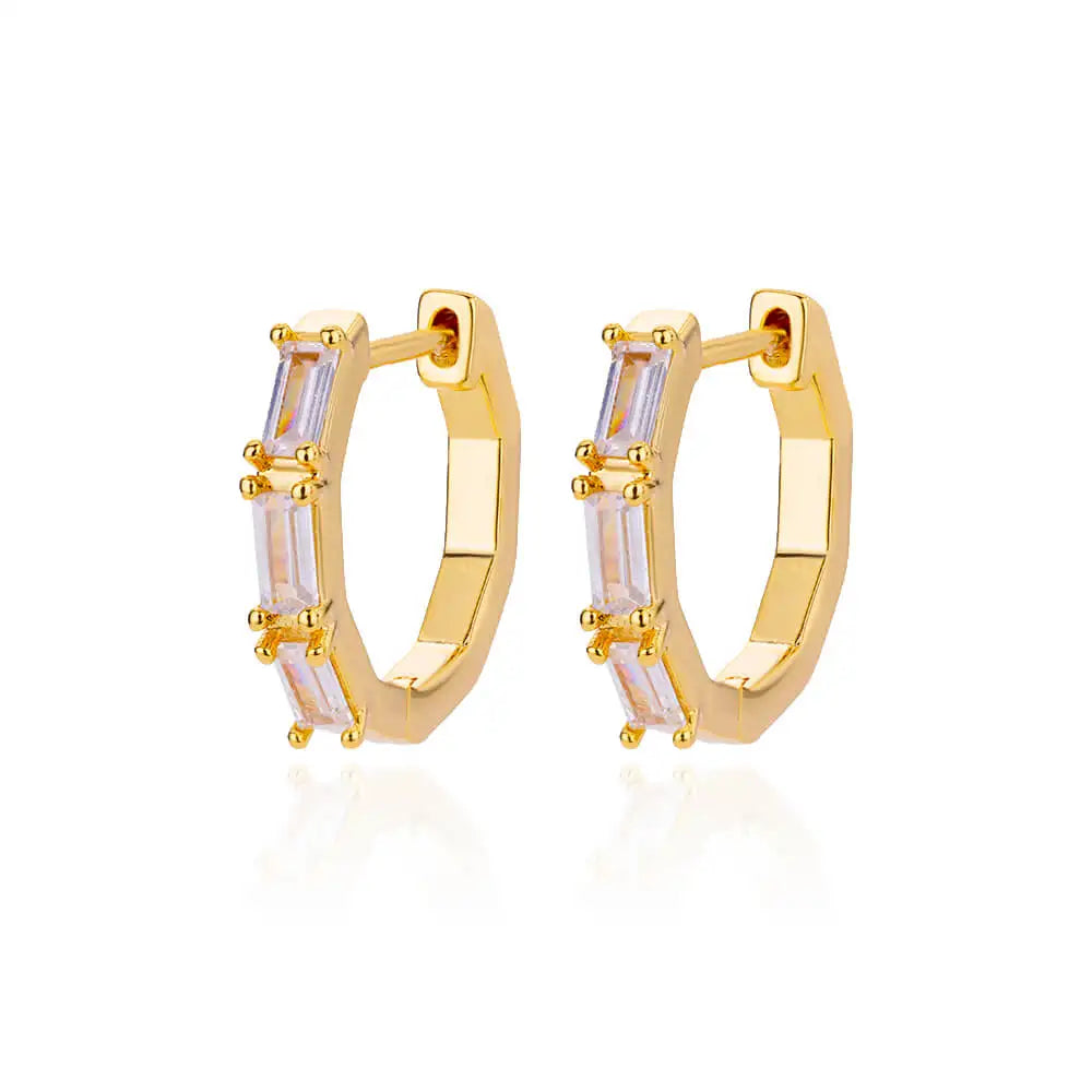 Elegant Zircon Hoop Earrings Circle Square Gold Tone Jewelry