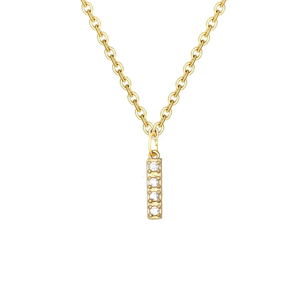 Gold Zircon Initial Necklace A-Z Stainless Steel Letter Pendant Women