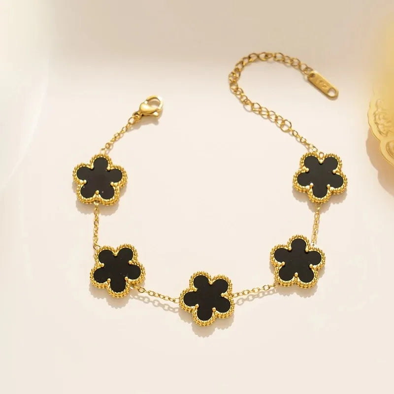 Five Leaf Clover Shell Bracelet Stainless Steel Colorful Women Jewelry