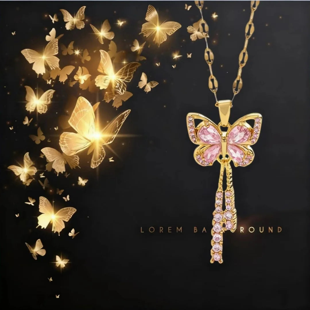 Elegant Butterfly Necklace Zircon Tassel Titanium Steel Women