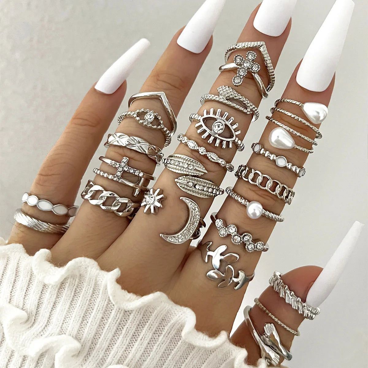 Trendy 21Pcs Gold Ring Set Vintage Geometric Hollow Design Women