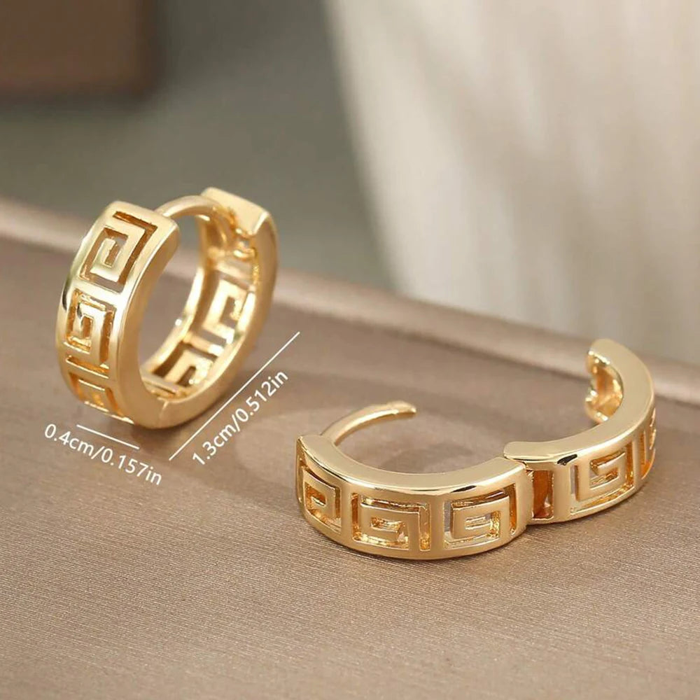 Stylish Hollow Hoop Earrings Gold Silver Geometric Design Women