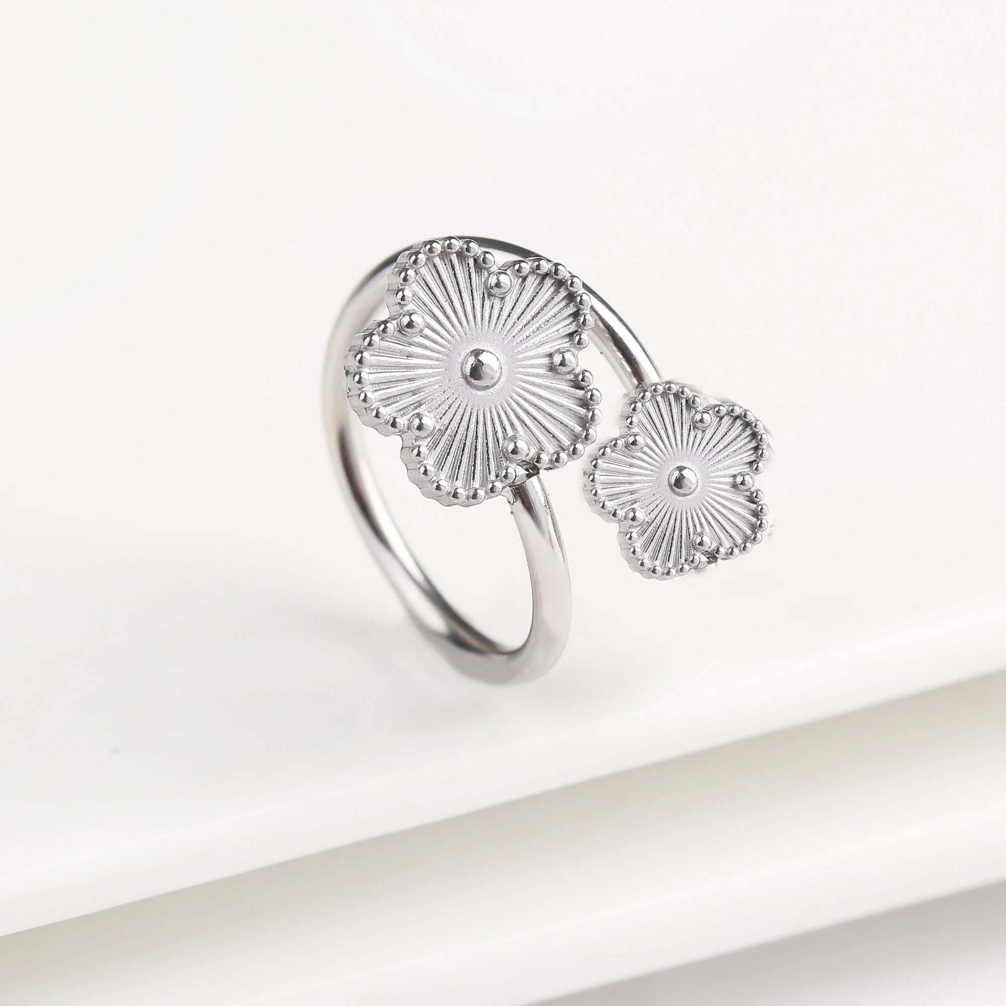 Lucky Five Leaf Clover Jewelry Set Stainless Steel Bangle Ring Women