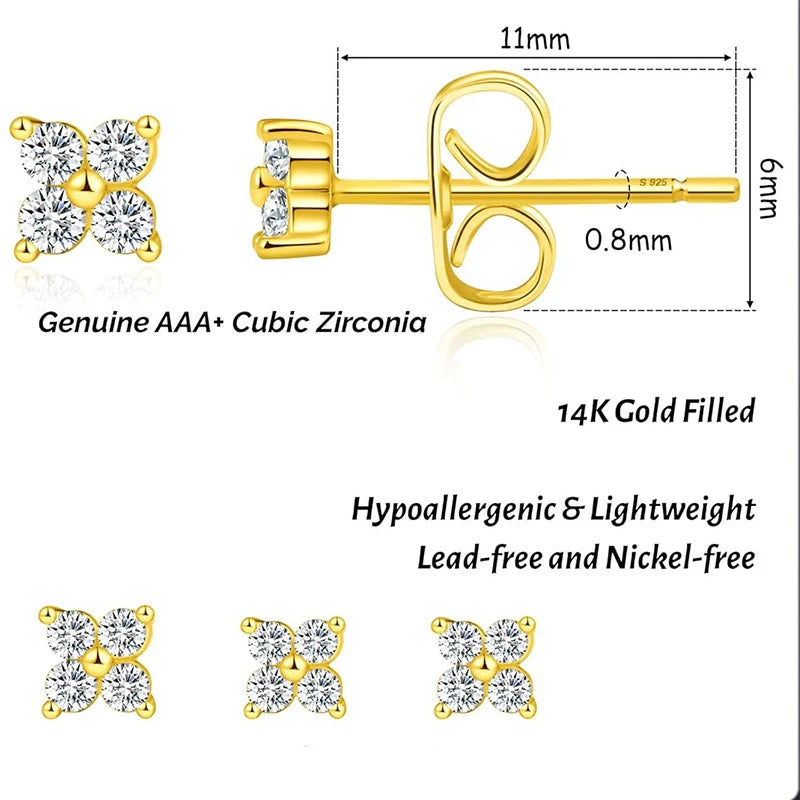 Star Stud Earrings 14K Gold Plated Rhinestone Hypoallergenic Women