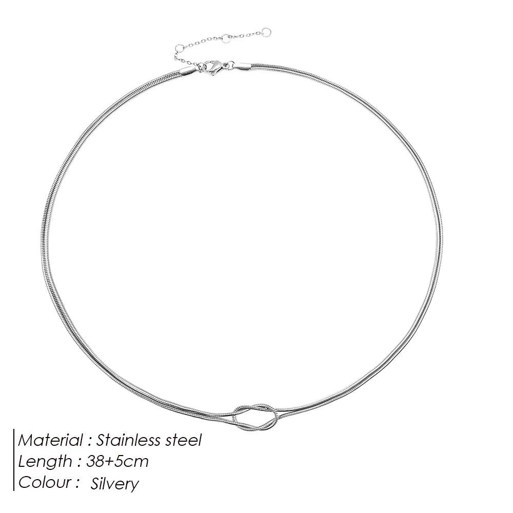 Minimalist Snake Chain Necklace Knotted Gold Women Jewelry