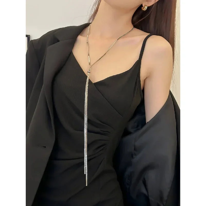 Luxury Snake Chain Necklace Pull-Out Adjustable Long Sweater Chain
