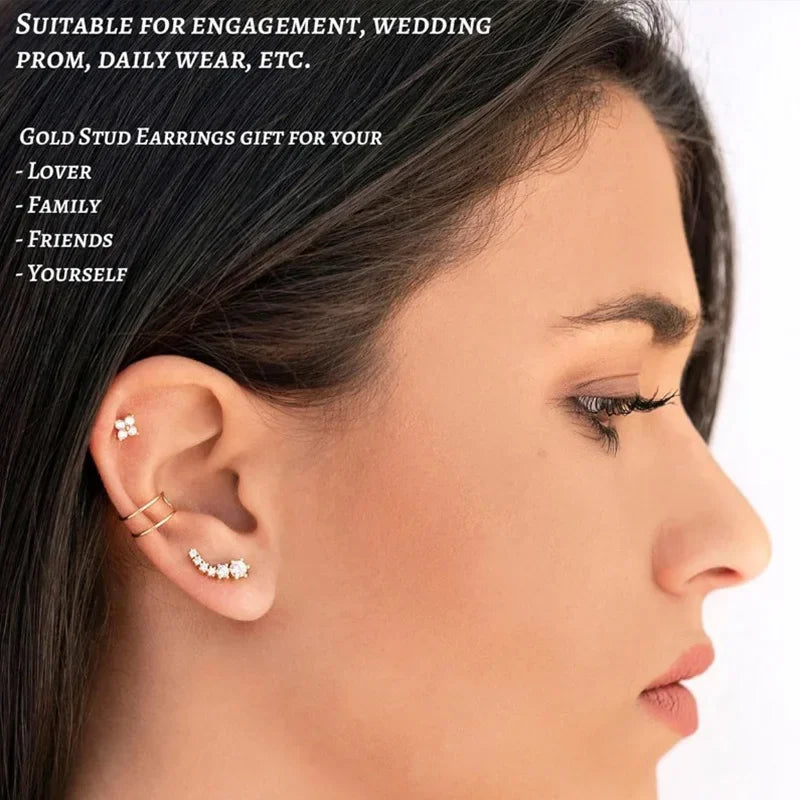 Star Stud Earrings 14K Gold Plated Rhinestone Hypoallergenic Women