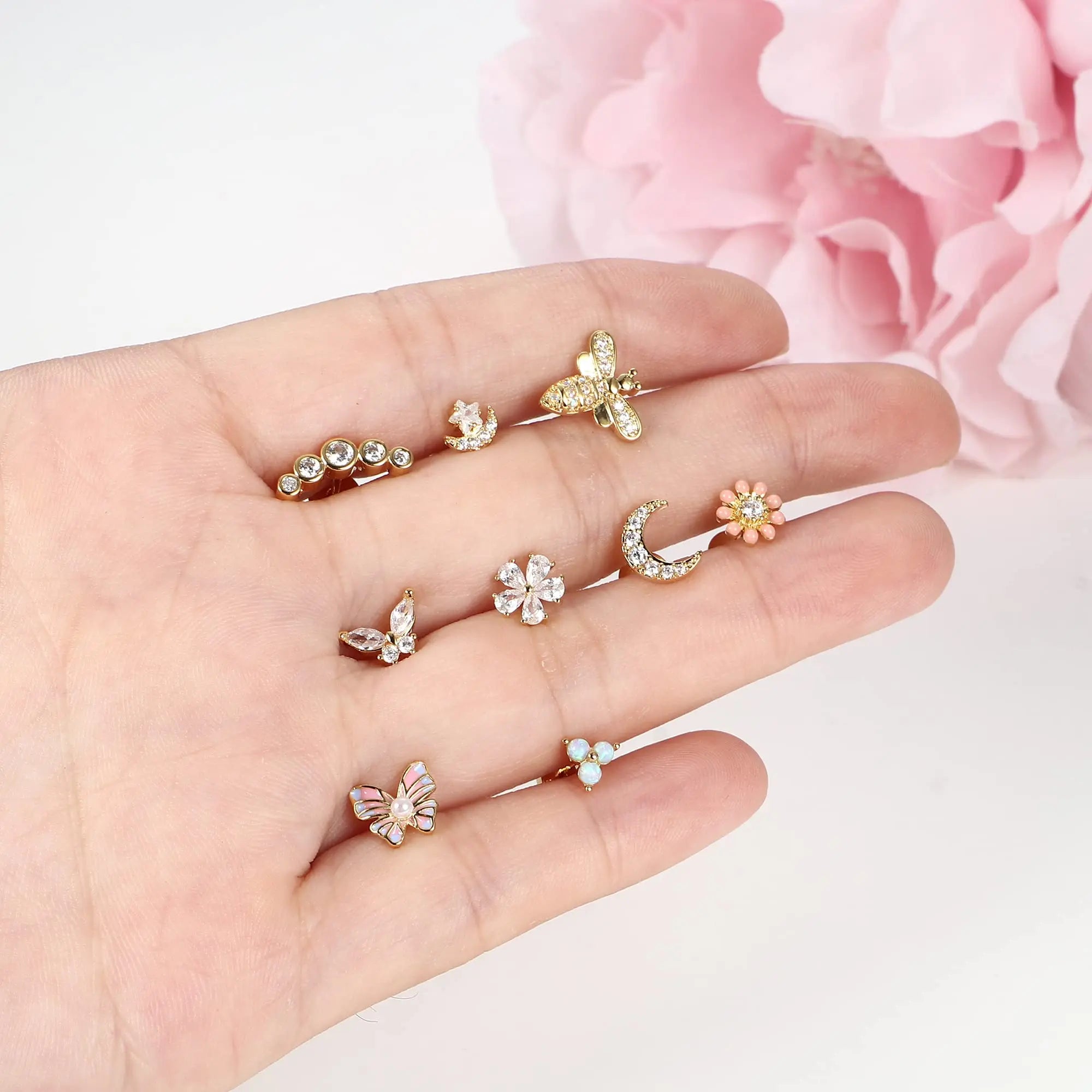 Surgical Steel Flat Back Cartilage Stud Earring Butterfly Flower