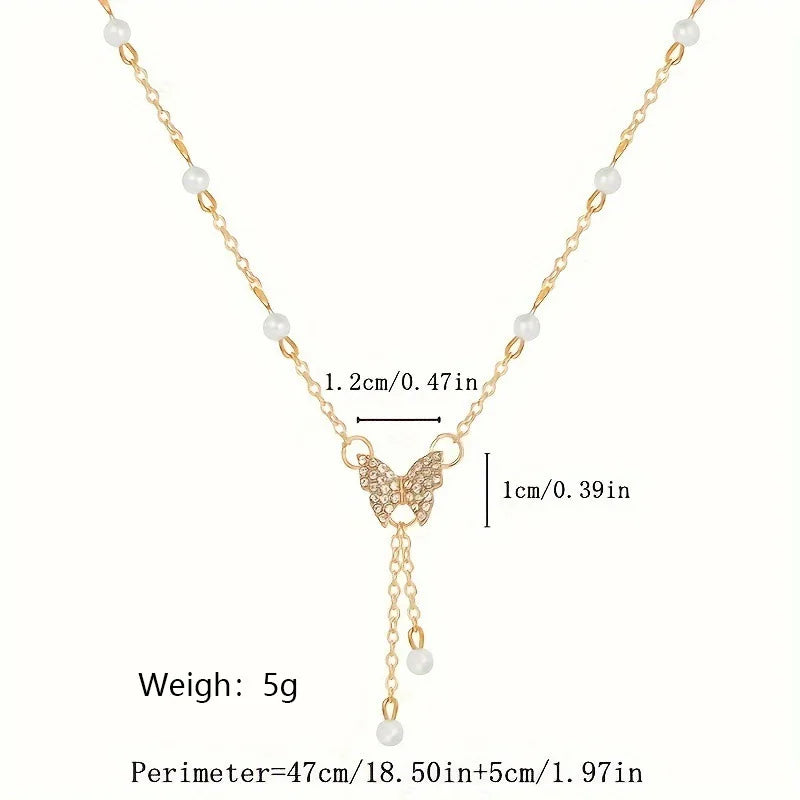 Delicate Butterfly Pendant Necklace with Tassel Elegant Design