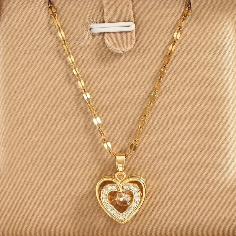 Elegant Heart Necklace Zirconia Crystal Women Anniversary Gift