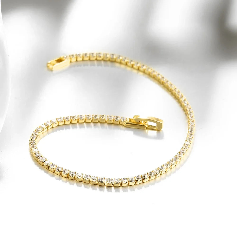 Minimalist Sterling Silver Tennis Bracelet Adjustable Zircon Design