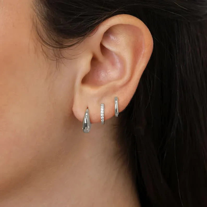 3 Pairs Zircon Hoop Earrings Gold Stainless Steel Trendy Women