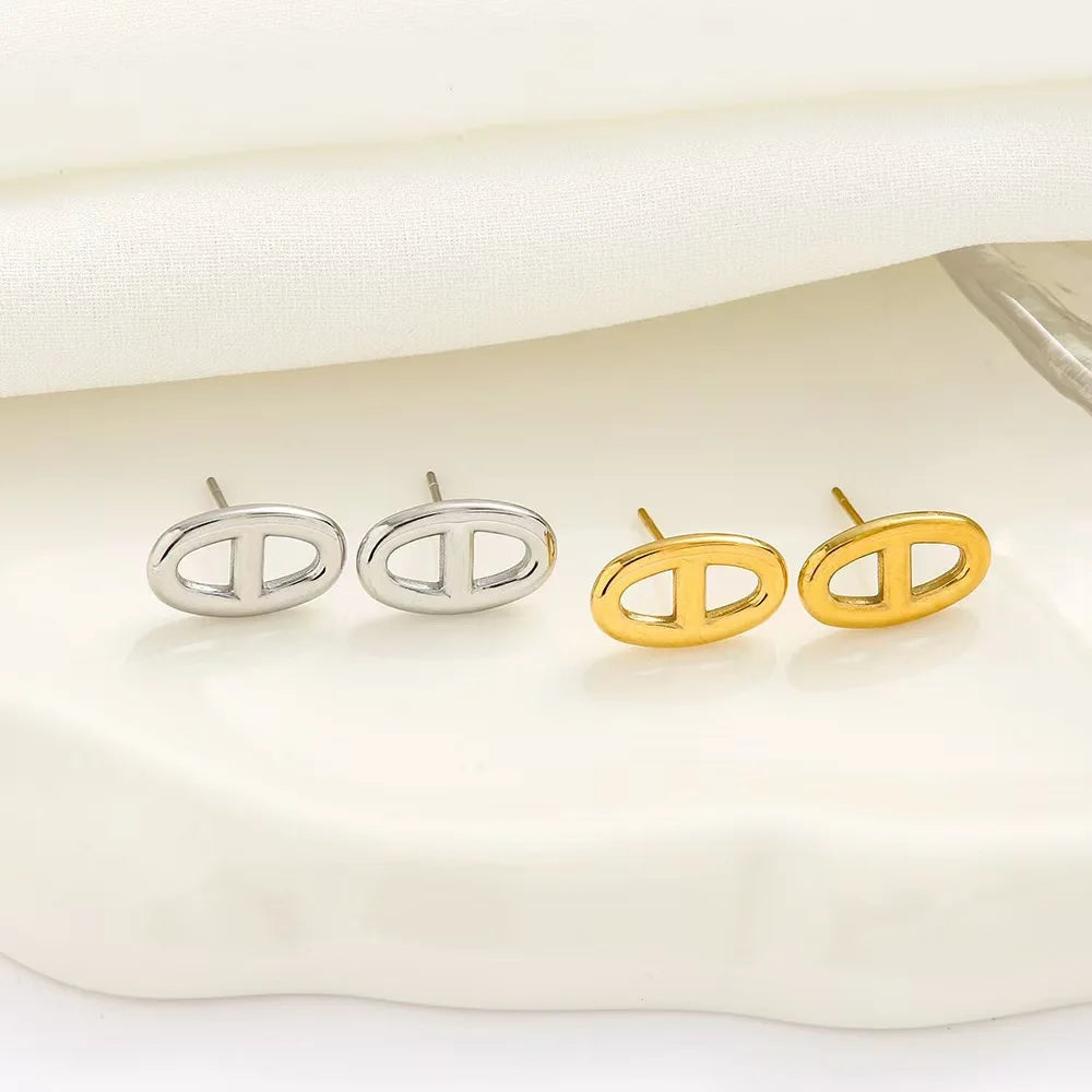 Vintage Stainless Steel Stud Earrings Gold Silver Aesthetic for Women