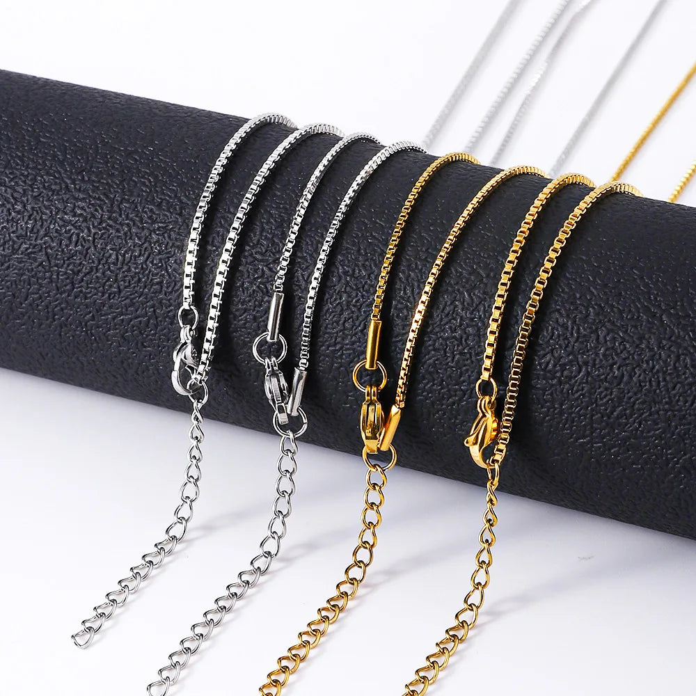 Stylish 1.2mm Box Chain Necklace Gold Titanium Steel Jewelry