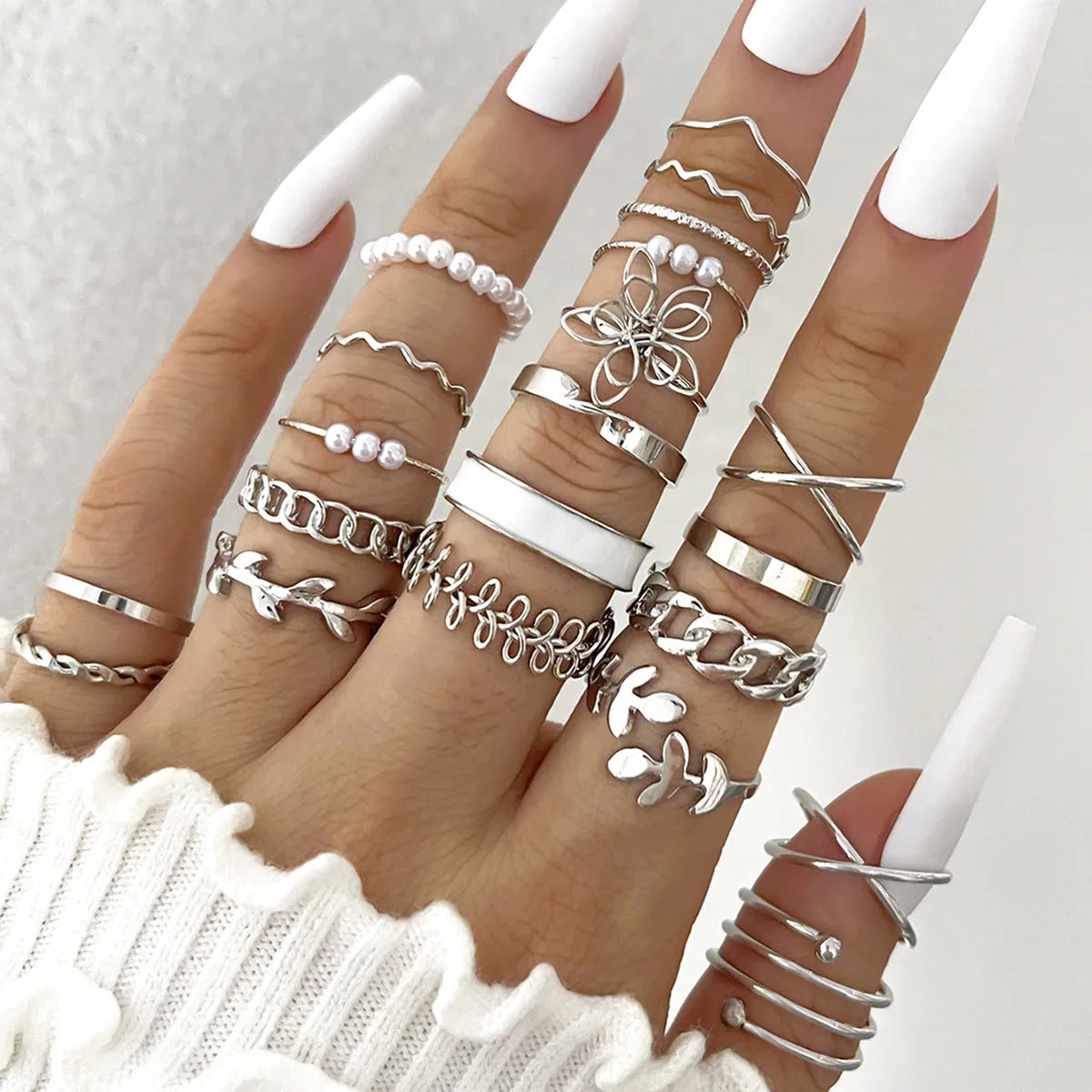 Trendy 21Pcs Gold Ring Set Vintage Geometric Hollow Design Women