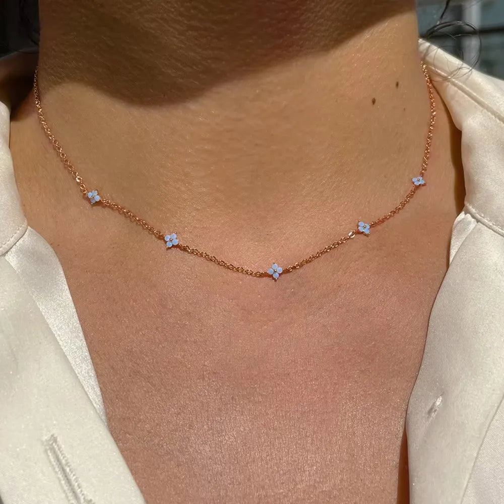 18K Gold Zircon Four Leaf Clover Necklace Stainless Steel Luxury