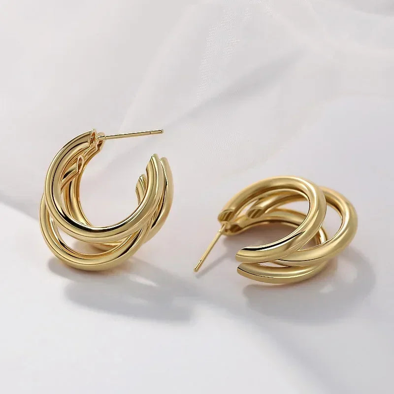 Bold Chunky Hoop Earrings Stainless Steel Trendy Circle Design