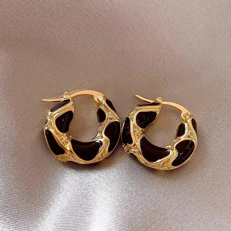 Trendy Enamel Hoop Earrings Gold Color Small Creative Jewelry