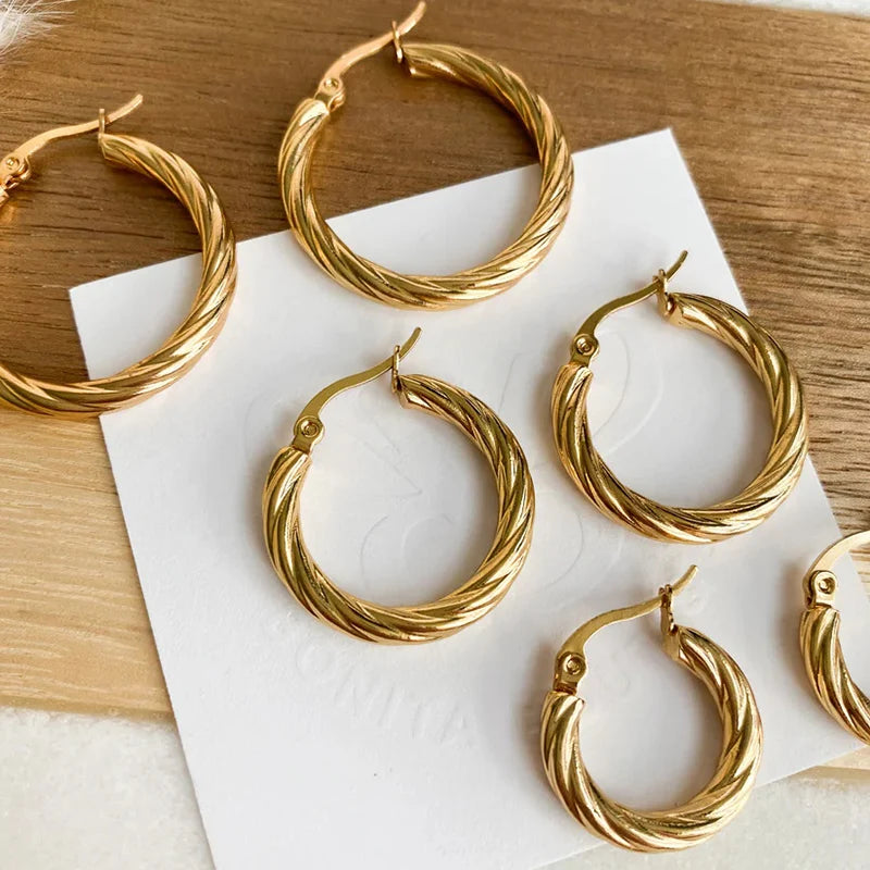 3 Pairs Twist Hoop Earrings Stainless Steel Waterproof Huggie Women