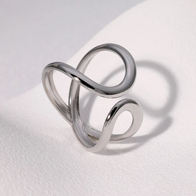 Stylish Irregular Wave Ring Adjustable Gold Tone Statement Ring