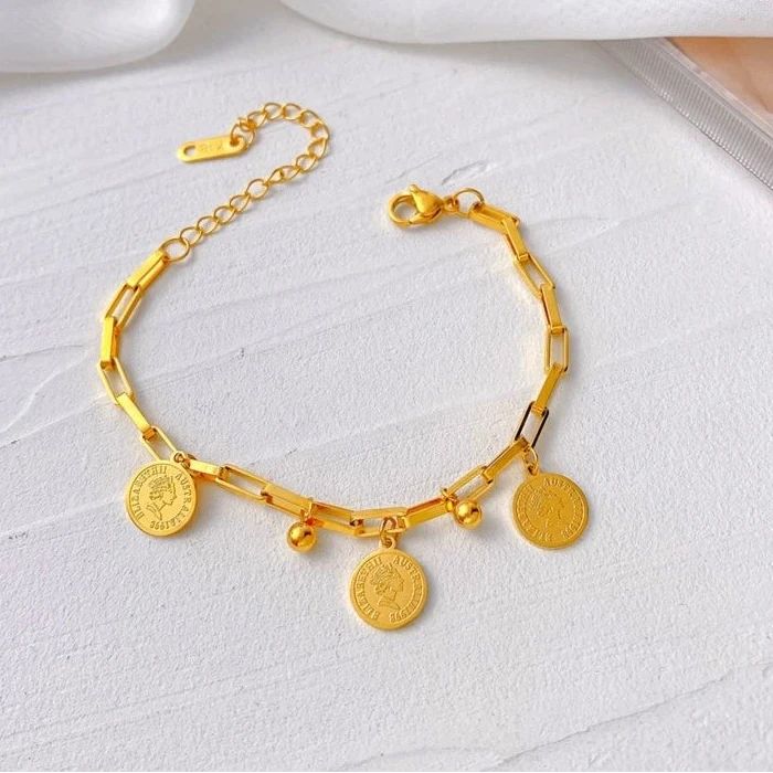 Paperclip Chain Bracelet 18K Gold Stainless Steel Adjustable Women