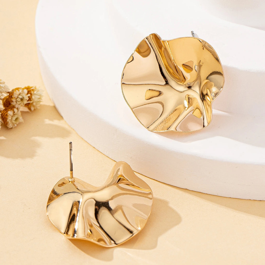 Irregular Round Metal Stud Earrings Minimalist Trendy Women Jewelry
