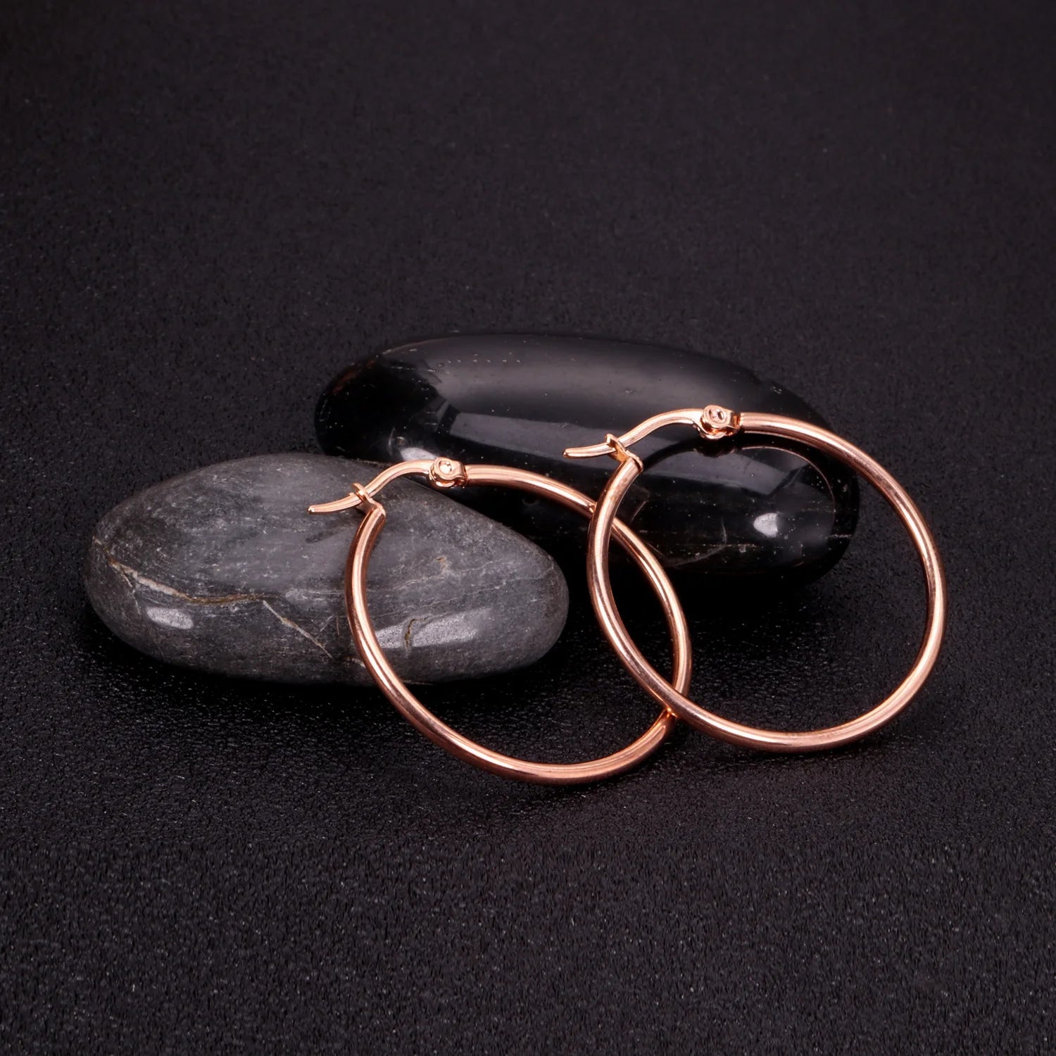 Rose Gold Stainless Steel Hoop Earrings 10-65mm Anti Allergy Women