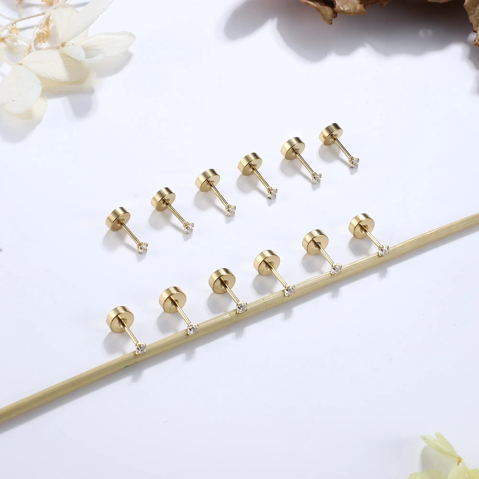 6 Pairs Flat Back Stud Earrings Set CZ Hypoallergenic for Women