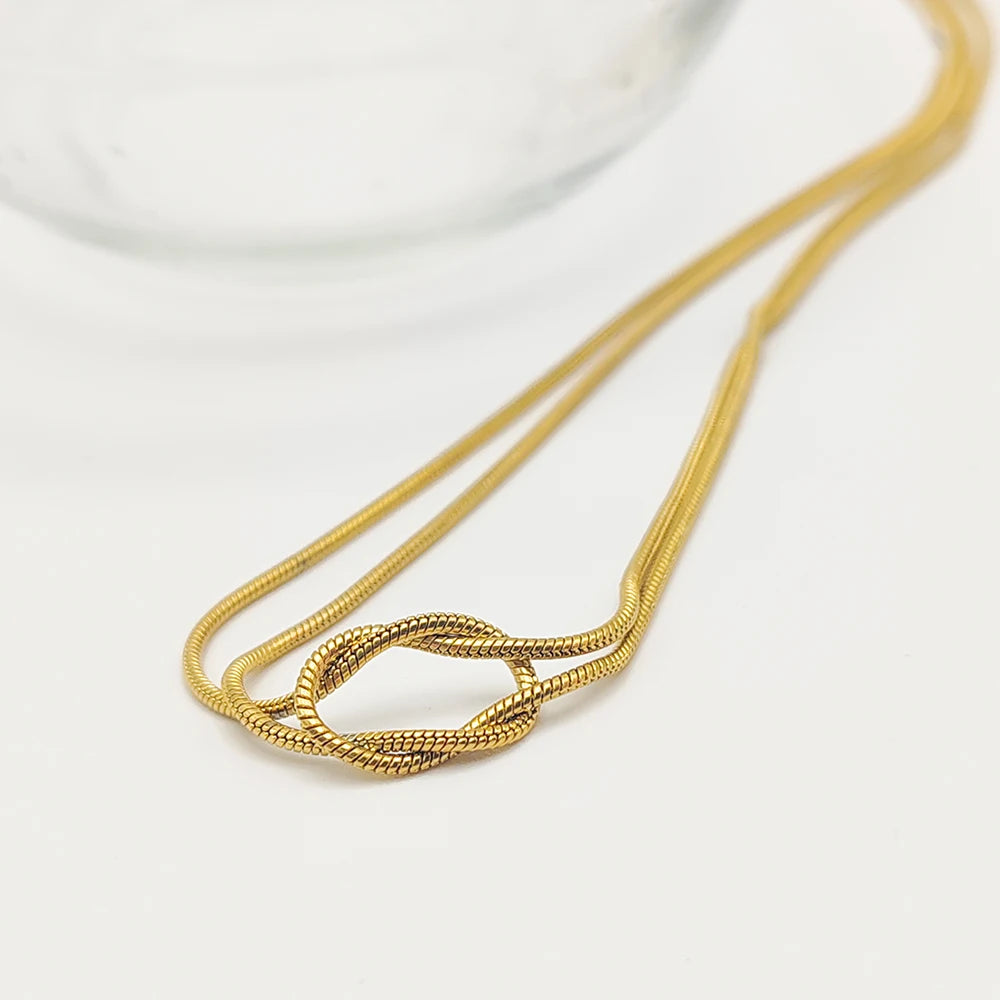 Minimalist Snake Chain Necklace Knotted Gold Women Jewelry