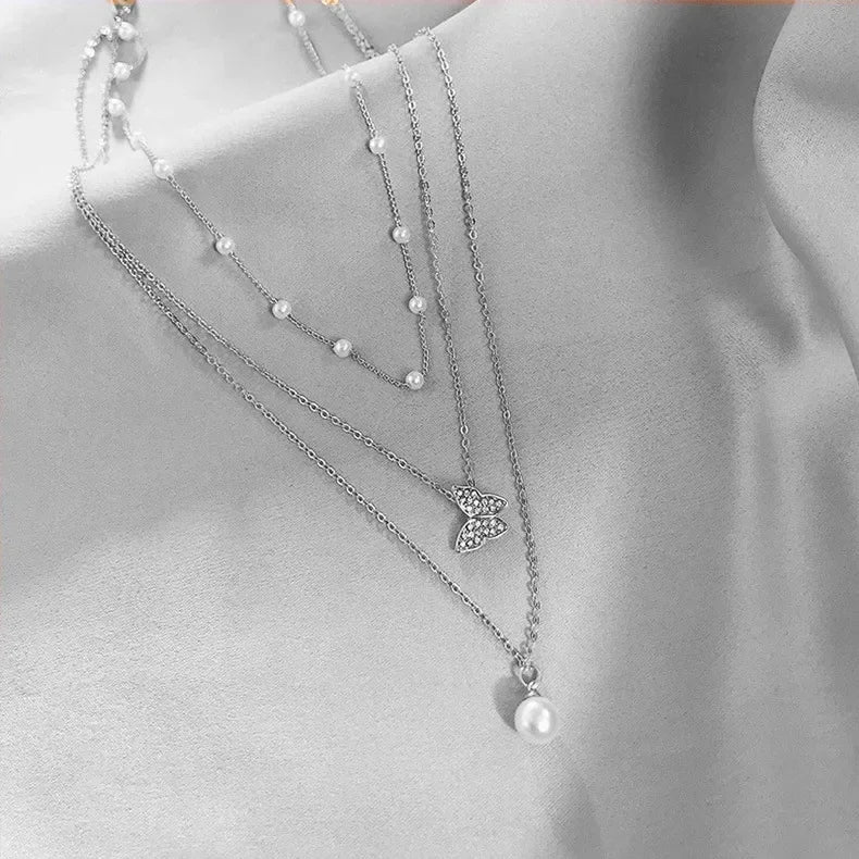 Silver Double Layer Star Moon Necklace Zircon Choker for Women