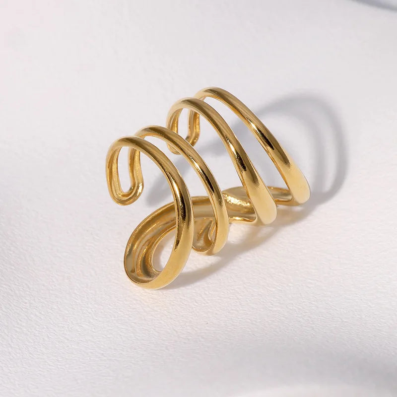 Stylish Irregular Wave Ring Adjustable Gold Tone Statement Ring